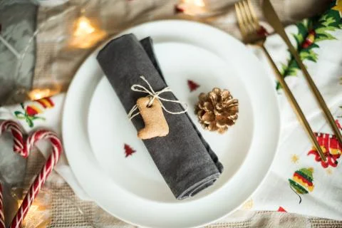 Table setting for christmas Stock Photos