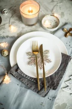 Table setting for christmas Stock Photos