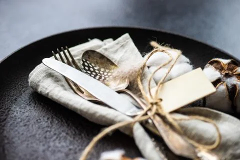 Table setting on concrete background Stock Photos