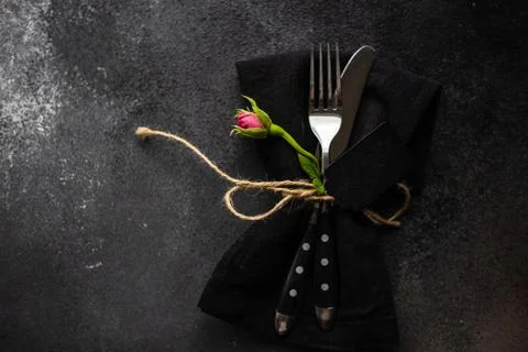 Table setting on concrete background Stock Photos