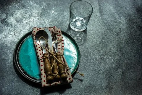 Table setting on concrete background Stock-Fotos