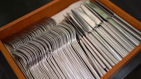 Table setting. Cutlery forks and knives. Stock Footage 146331417