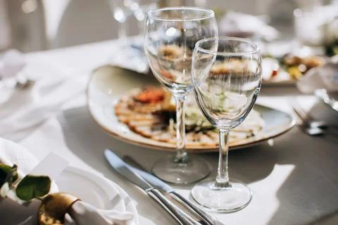 Table setting for dining in pastel colors Stock Photos