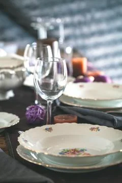 Table setting for dinner. Elegant place setting for restaurant Stock Photos