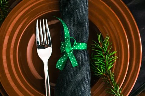 Table setting for dinner. Elegant place setting for restaurant. New Year dinn Stock Photos