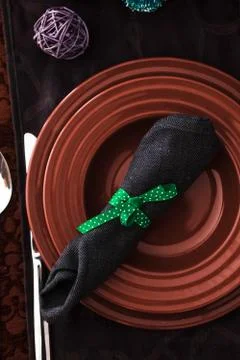 Table setting for dinner. Elegant place setting for restaurant. Wedding or Va Stock Photos