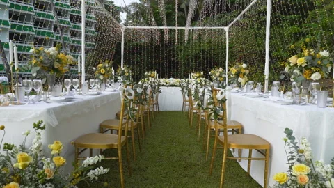 Table setting for a dinner elegant white wedding reception. Stock Footage 156399391