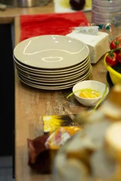 Table setting with dishes for a festive dinner. Stock Photos