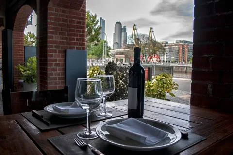 Table setting. dishware, monochrome napkins, Cutlery, The view from the top. Stock Photos