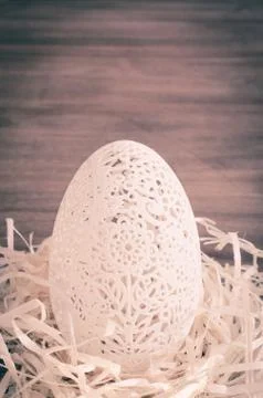 Table Setting for Easter Celebration. Carved Egg. Stock Photos