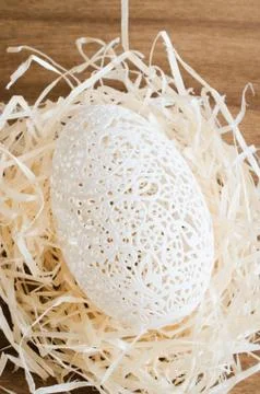 Table Setting for Easter Celebration. Carved Egg. Stock Photos