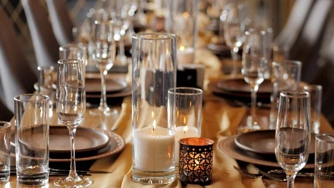 Table setting for festive dinner Stock Footage 113703812