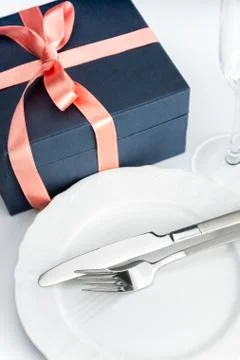 Table setting with festive gift Stock Photos