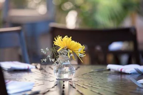 Table Setting at a Fine Restaurant Outside Patio Stock Photos