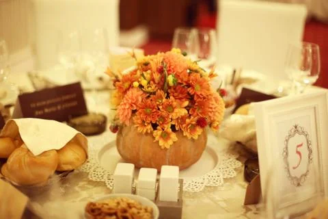 Table setting with flowers Stock Photos