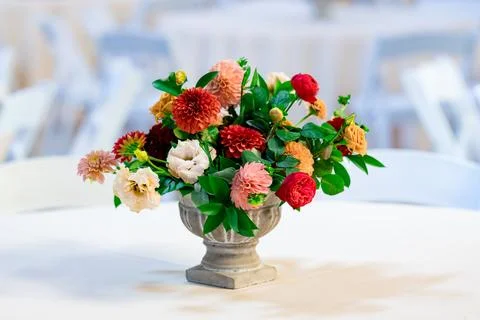 Table Setting Flowers at Wedding Reception Stock Photos