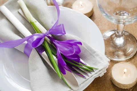 Table Setting With Fresh Flower and Candles. Stock Photos