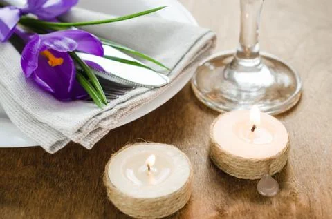 Table Setting With Fresh Flower and Candles. Stock Photos