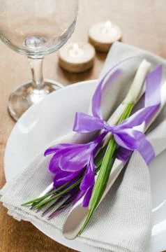 Table Setting With Fresh Flower and Candles. Stock Photos