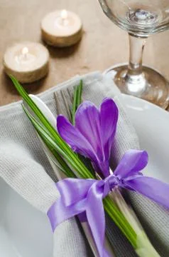 Table Setting With Fresh Flower and Candles. Stock Photos