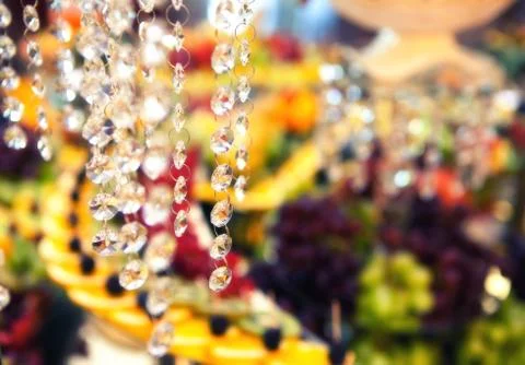 Table setting fruits at the wedding reception Stock Photos