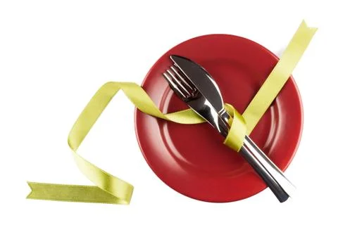 Table setting with gren ribbon Foto stock