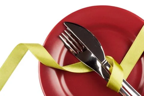 Table setting with gren ribbon Stock Photos