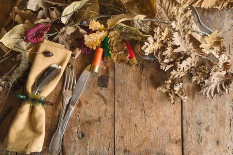 Table setting in hunting style. Stock Photos