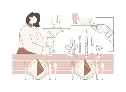 Table setting isolated cartoon vector illustrations. Ilustración de archivo