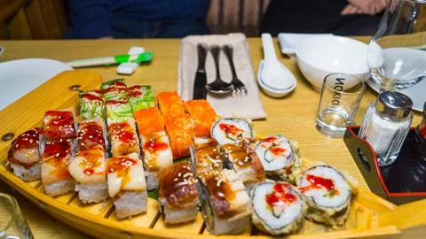 Table setting in a Japanese restaurant. 스톡 사진