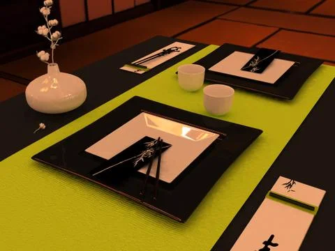Table setting in Japanese style Stock Illustration