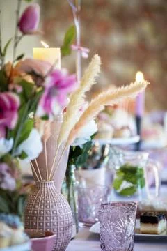 Table setting at a luxury wedding or party, babyshower, birthday and Beautiful Stock Photos