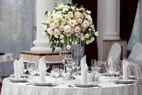 Table setting at a luxury wedding reception Stock Photos