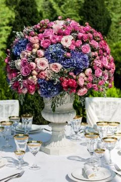 Table setting at a luxury wedding reception Stock Photos