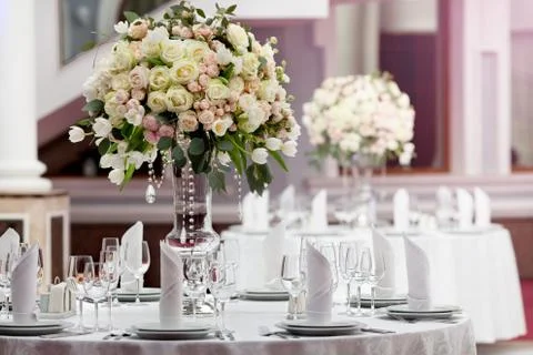 Table setting at a luxury wedding reception Stock Photos