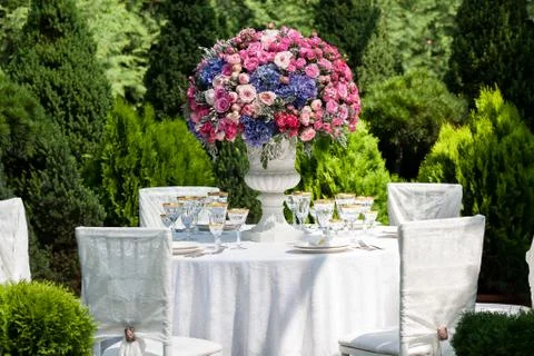 Table setting at a luxury wedding reception Stock Photos