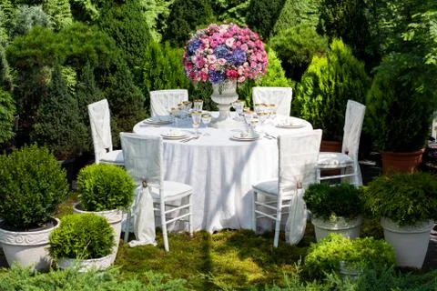 Table setting at a luxury wedding reception Stock Photos