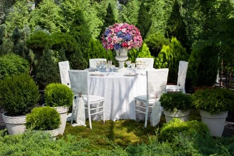 Table setting at a luxury wedding reception Stock Photos