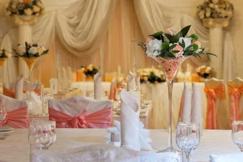 Table setting at a luxury wedding reception Stock Photos