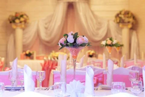 Table setting at a luxury wedding reception Stock Photos