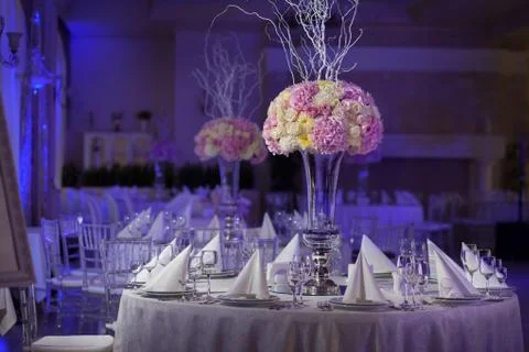 Table setting at a luxury wedding reception Stock Photos
