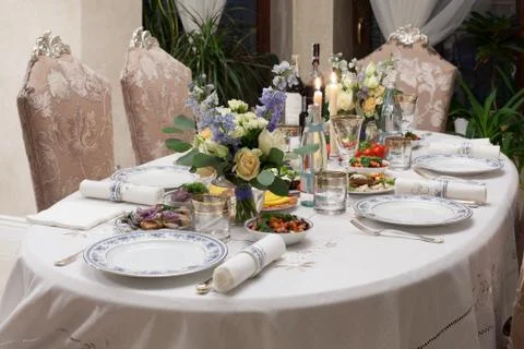 Table setting at a luxury wedding reception Stock Photos