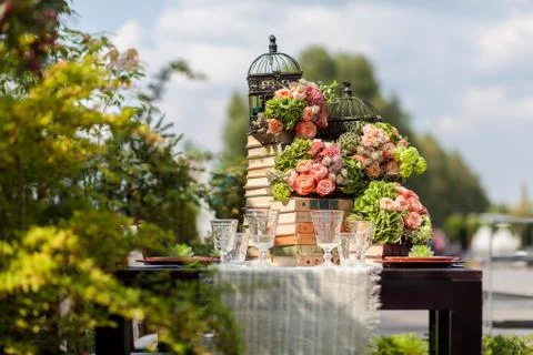 Table setting at a luxury wedding reception Stock Photos