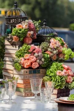 Table setting at a luxury wedding reception Stock Photos