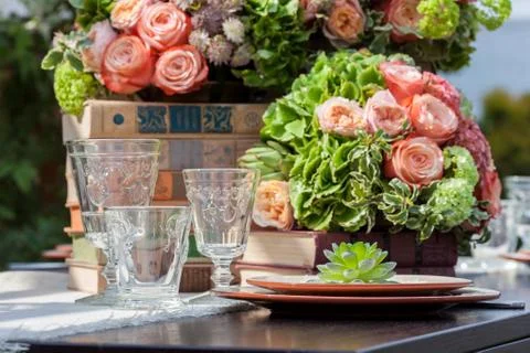 Table setting at a luxury wedding reception Stock Photos