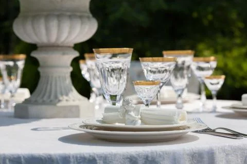 Table setting at a luxury wedding reception Stock Photos