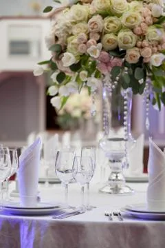 Table setting at a luxury wedding reception Stock Photos