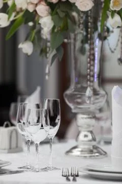 Table setting at a luxury wedding reception Stock Photos