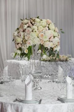Table setting at a luxury wedding reception Stock Photos