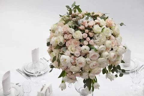 Table setting at a luxury wedding reception Stock-Fotos